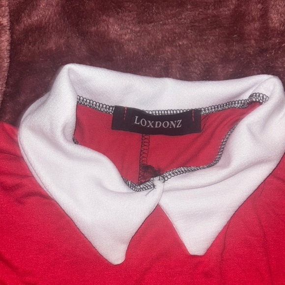 Red Long Sleeve Dress with White Collar - Picture 3 of 7